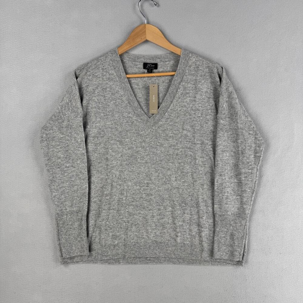 J Crew Sweater Womens Medium Gray 100% Cashmere V Neck Knit Pullover Lightweight
